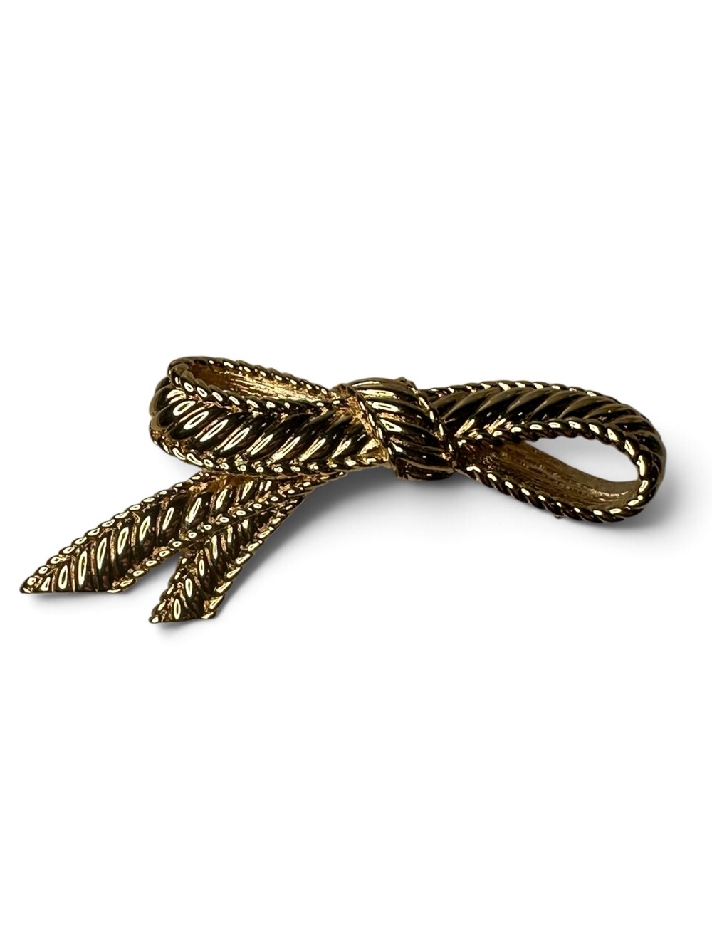 Vintage Gold Tone Textured Ribbon Bow Brooch